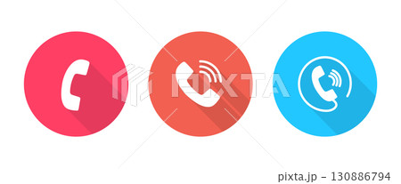 Phone Icons Representing Call, Answering and Active Calls Displaying in Colored Phone Icons with Long shadow. Phone Icons Representing Call, Answering and Active Calls Displaying in Colored Phone Icons with Long shadow. 130886794