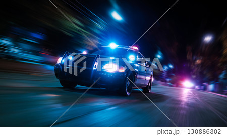 緊急出動する警察車両 130886802