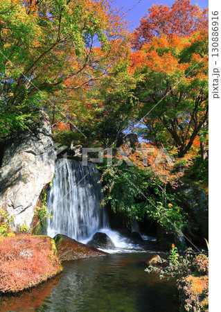 【大分県】快晴の溪石園の滝と紅葉（耶馬溪ダム記念公園） 130886916