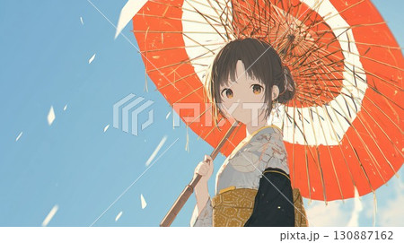 日傘をさした着物の女性 130887162