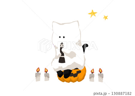 ハロウィンイラスト、仮装をしてクラリネットを吹く黒猫 ハロウィンイラスト、仮装をしてクラリネットを吹く黒猫 130887182