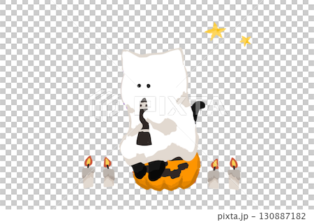 萬聖節插圖，一隻黑貓裝扮並演奏單簧管 130887182