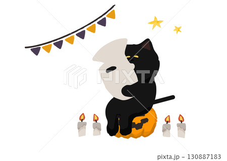 ハロウィンイラスト、チューバを吹く黒猫 130887183