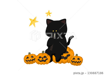 ハロウィンイラスト、オーボエを吹く黒猫 ハロウィンイラスト、オーボエを吹く黒猫 130887186