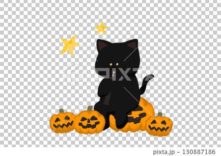 ハロウィンイラスト、オーボエを吹く黒猫 ハロウィンイラスト、オーボエを吹く黒猫 130887186