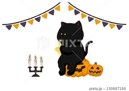 ハロウィンイラスト、サックスを吹く黒猫 130887188