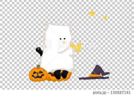 萬聖節插圖，黑貓裝扮並吹著小號 130887191