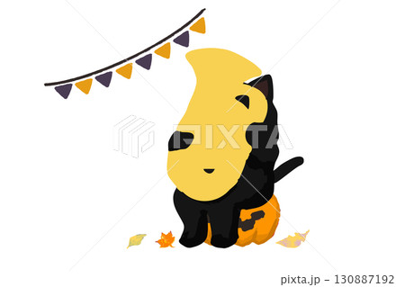 ハロウィンイラスト、チューバを吹く黒猫 130887192