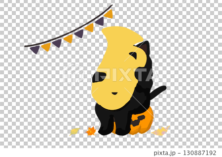 ハロウィンイラスト、チューバを吹く黒猫 130887192