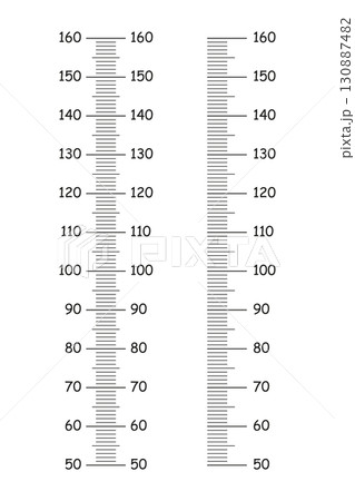 Kids height charts from 50 to 160 centimeters. Template for wall altimeter isolated on a white background. Meter wall or growth ruler. Set of stadiometer scales. Vector illustration. 130887482