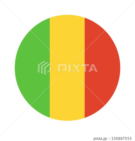 Mali round country flag. National mali circle flag. Republic of Mali circular shape button, badge, banner. 130887553