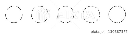 Dashed circle flat icon. Broken rings. Dotted ring symbol. Simple dashed round lines. Abstract monochrome graphic elements. Round cut line. Vector template. Dashed circle flat icon. Broken rings. Dotted ring symbol. Simple dashed round lines. Abstract monochrome graphic elements. Round cut line. Vector template. 130887575