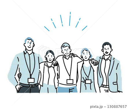 肩を組むビジネスパーソンーチームワークーグローバルビジネスチームーシンプルベクターイラスト素材 130887657