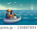 小舟に乗って海に出る親子 130887893