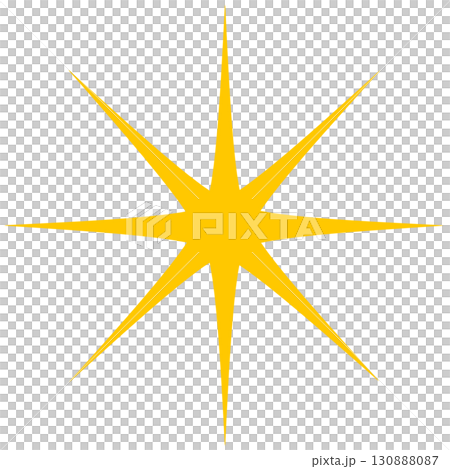 閃耀的 8 射線星形圖示（透明背景的 PNG）| 黃色、放射狀、淺色、高亮、星形、通用裝飾素材 130888087