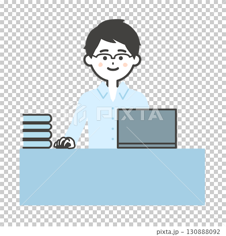 デスクでノートパソコンを使う男性イラスト デスクでノートパソコンを使う男性イラスト 130888092