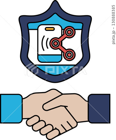A handshake between two people is shown with a shield behind them 130888385