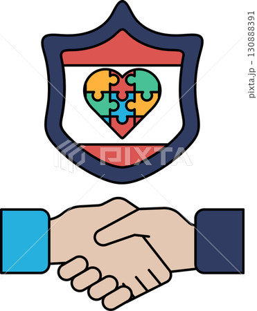 A black and white image of two hands shaking with a heart 130888391