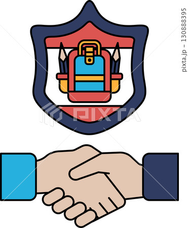 A handshake between two people is shown with a shield behind them 130888395