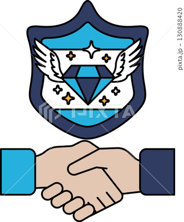 A black and white drawing of two hands shaking hands with a diamond 130888420