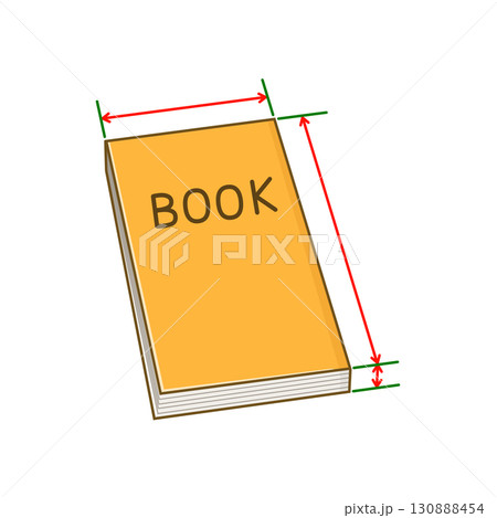 オレンジ色の閉じた本と寸法線 130888454