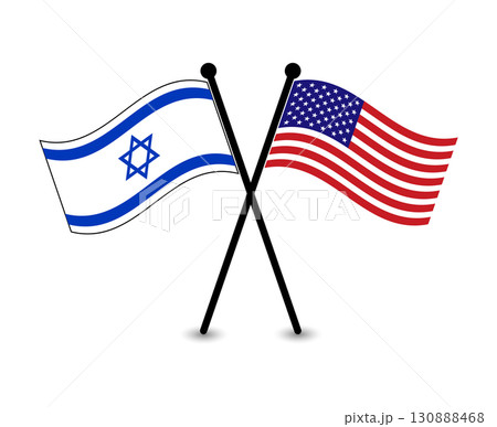 Israeli and American flags crossed on flagpoles. Crossed Flags of Israel and the United States. Israeli and American flags crossed on flagpoles. Crossed Flags of Israel and the United States. 130888468