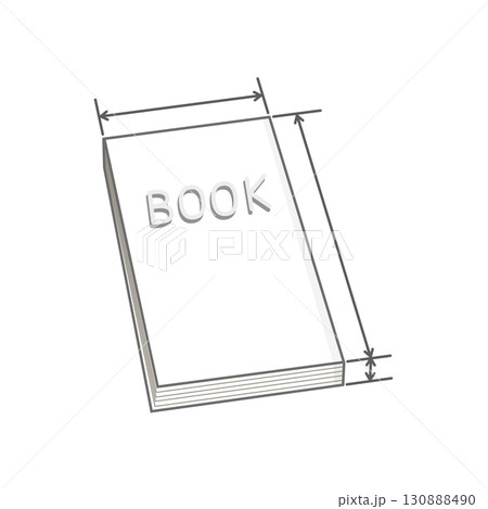 閉じた白色の本と寸法線 130888490