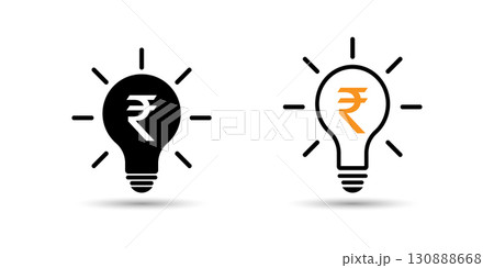 Indian Rupee Symbol Inside a Lightbulb Representing Financial Insight. Indian Rupee Symbol Inside a Lightbulb Representing Financial Insight. 130888668
