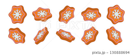 Set of Christmas gingerbread cookies with snowflake decoration in flat and 3D illustration style isolated on white background. Sweet festive vector design for holiday and winter projects 130888694
