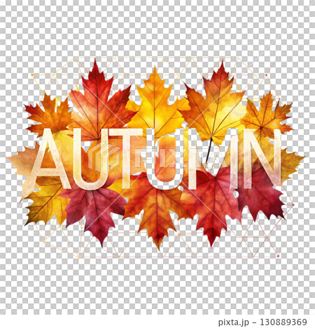 Autumn leaves illustration in warm earthy tones the word Autumn designed clipart watercolor white background  Autumn leaves illustration in warm earthy tones the word Autumn designed clipart watercolor white background  130889369
