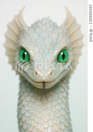 Opalescent Serpent Deity With Emerald Eyes And Pearly Scales 130889383