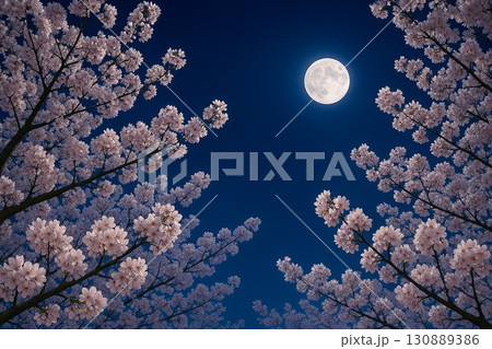 満開の夜桜　フォトリアル 130889386