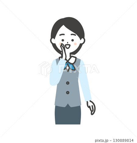 手を口に当てて呼ぶジレにスカーフスタイルの制服を着た女性のイラスト 手を口に当てて呼ぶジレにスカーフスタイルの制服を着た女性のイラスト 130889814