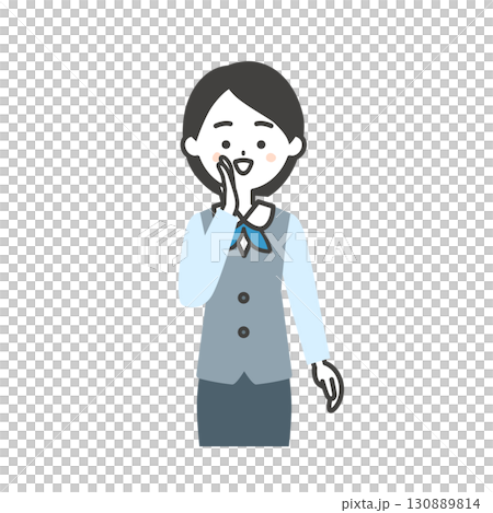 手を口に当てて呼ぶジレにスカーフスタイルの制服を着た女性のイラスト 手を口に当てて呼ぶジレにスカーフスタイルの制服を着た女性のイラスト 130889814