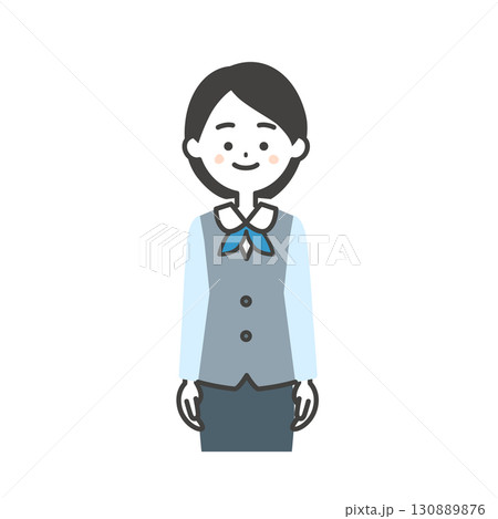 ジレにスカーフスタイルの制服を着た女性のイラスト 130889876