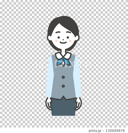 ジレにスカーフスタイルの制服を着た女性のイラスト 130889876