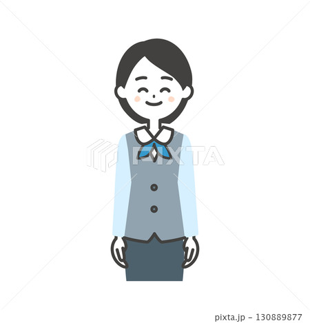ジレにスカーフスタイルの制服を着た笑顔の女性のイラスト 130889877