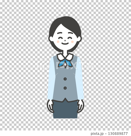 ジレにスカーフスタイルの制服を着た笑顔の女性のイラスト 130889877