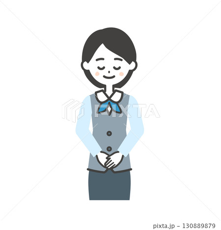 手を前で組むジレにスカーフの制服姿の女性イラスト 130889879