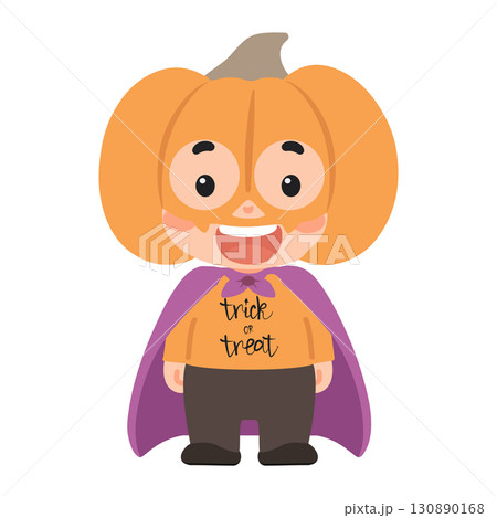 Illustration of Child in Pumpkin Costume 130890168
