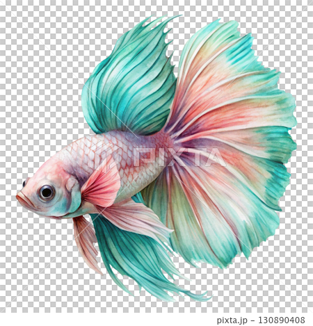 fighting fish Betta fish Watercolor white background  130890408