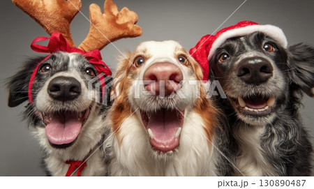 Joyful Dogs in Festive Hats Celebrating with...のイラスト素材 [130890487] - PIXTA