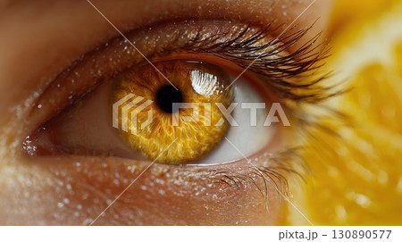 Close-Up of a Bright Golden Eye with Natural Shine and Vibrant Colors Close-Up of a Bright Golden Eye with Natural Shine and Vibrant Colors 130890577