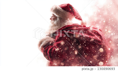 Santa Claus with Red Bag Overflowing Isolated on White Background 130890693