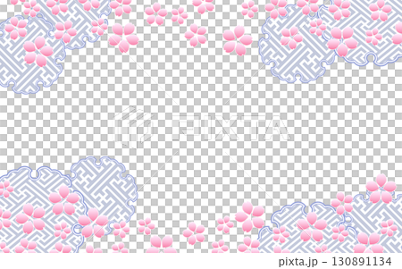 日本傳統圖案和櫻花框架。背景材料。 130891134