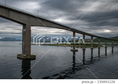 High Bridge In The City Stokmarknes At The Lofoten In Norway 130891226