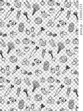 Cute hand drawn vegetable monochrome background pattern Cute hand drawn vegetable monochrome background pattern 130891253