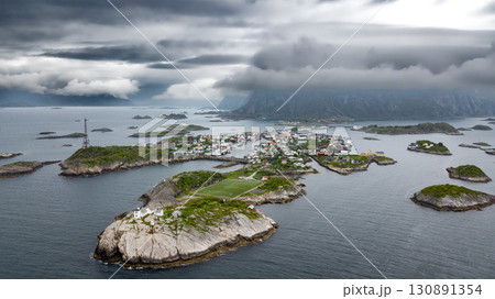 Famous Football Ground In Henningsvaer City On Lofoten Islands In Norway Famous Football Ground In Henningsvaer City On Lofoten Islands In Norway 130891354