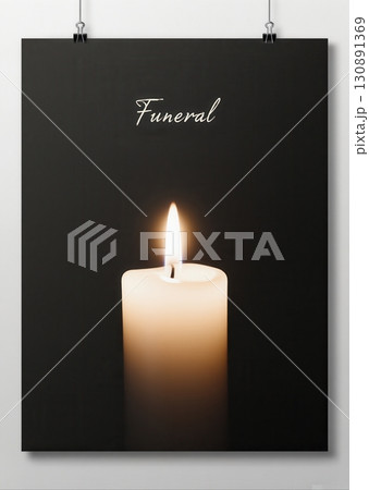 Funeral flyer with glowing candle on dark background in solemn tribute style 130891369