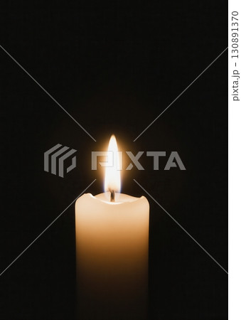 Funeral flyer with glowing candle on dark background in solemn tribute style 130891370